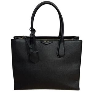 Nine West Black Pebbled Tote Bag Faux Leather Pocketbook 3 Compartments